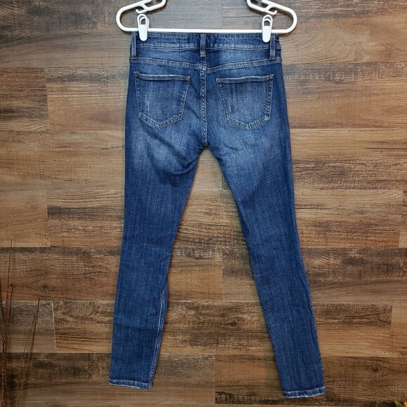 eunina Jeans Womens 7 Maxwell Low Rise Skinny Ripped Medium Dark Stretch Denim - Picture 2 of 10